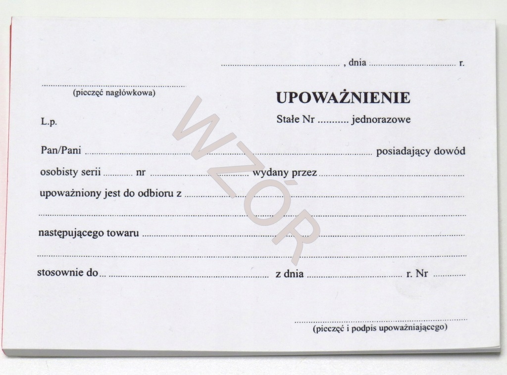UPOWAŻNIENIE DO ODBIORU TOWARU Bloczek