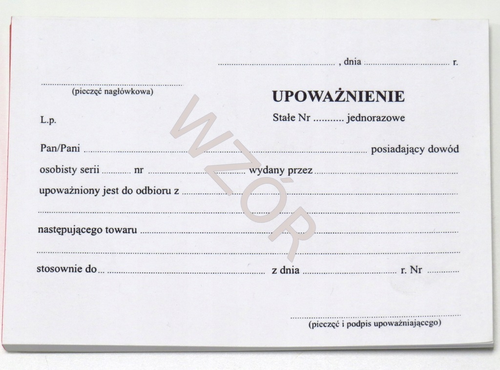 UPOWAŻNIENIE DO ODBIORU TOWARU Bloczek - 7890417595 - oficjalne archiwum  Allegro