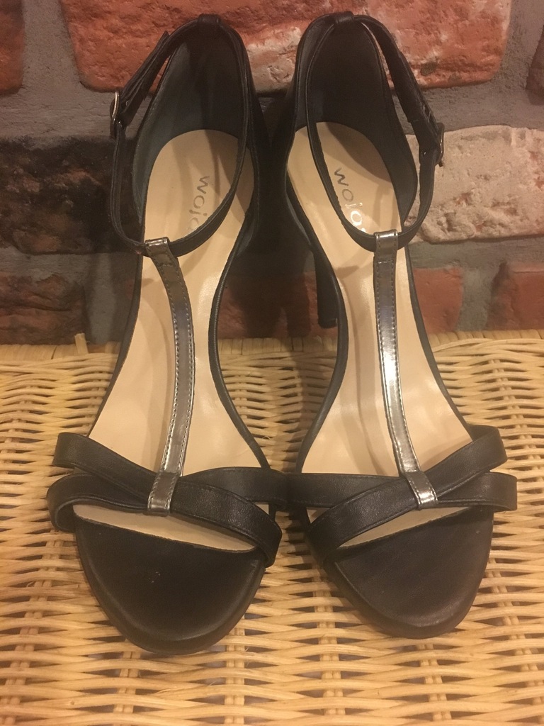 Skórzane czarne sandały WOJAS sandałki szpilka 