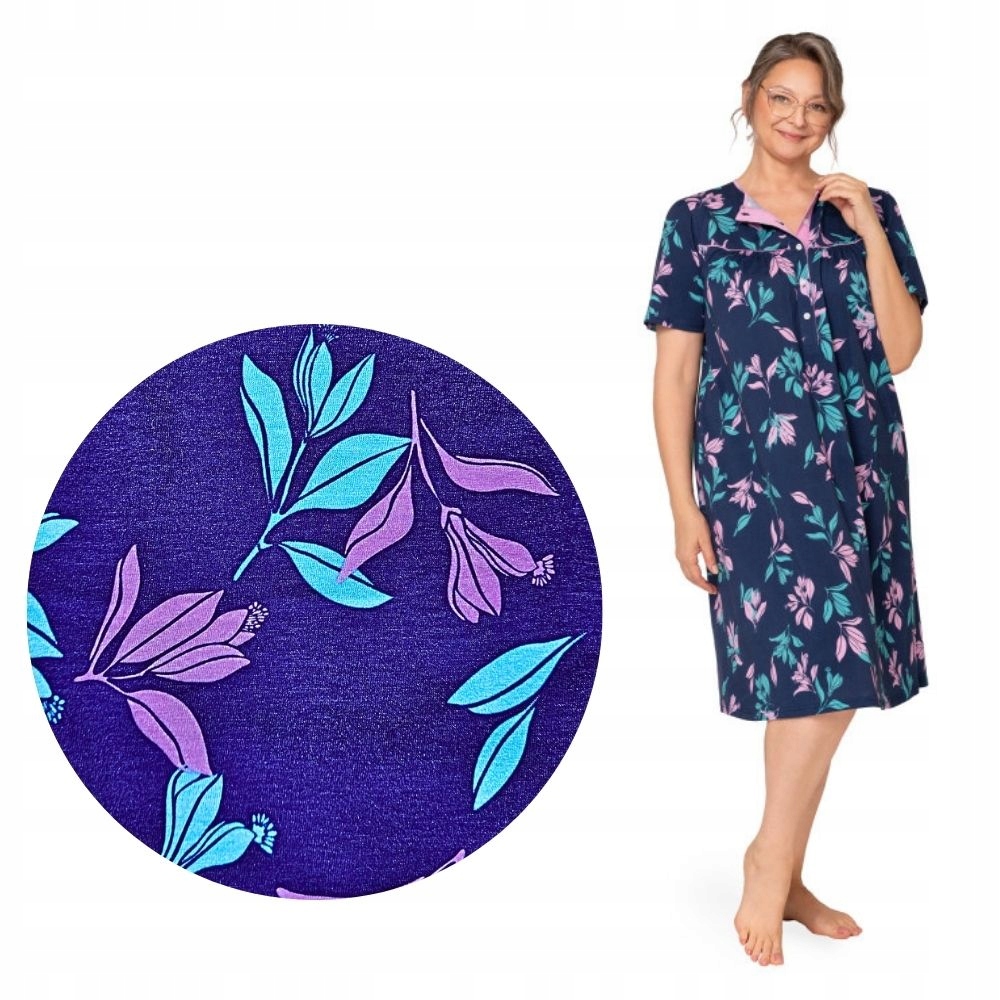 KOSZULA NOCNA DAMSKA BAWEŁNIANA KRÓTKI RĘKAW LETNIA LUŹNA ELEGANCKA MIŁA M