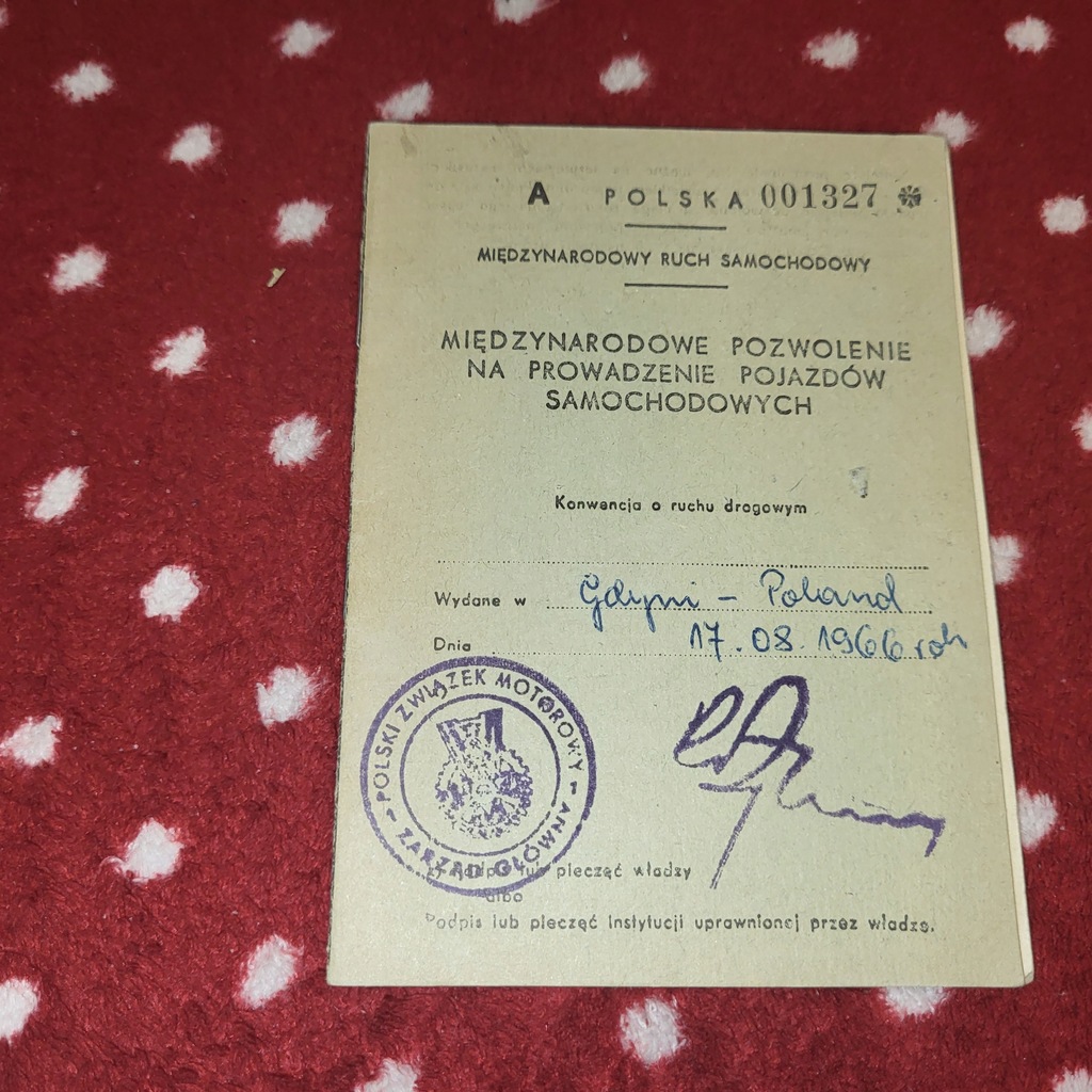 Międzynarodowe Prawo Jazdy z PRL-u 1966 rok