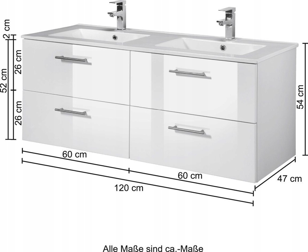 Szafka Łazienkowa 120 cm PODWÓJNA Biała - 13320199169 - oficjalne ...