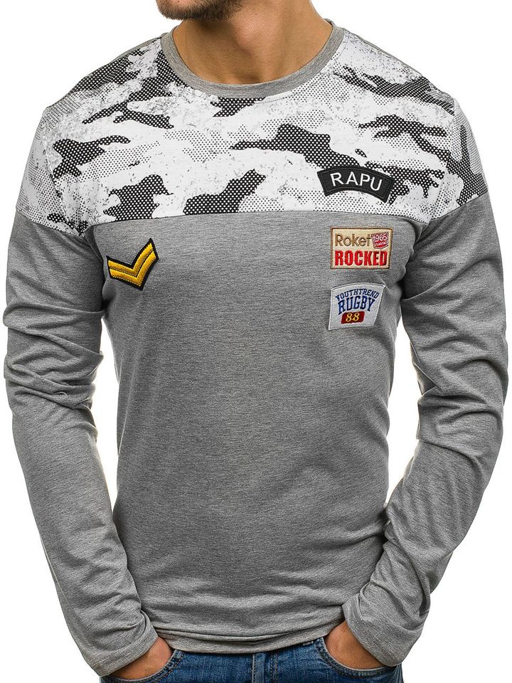 LONGSLEEVE MĘSKI KOSZULKA SZARA SX025 DENLEY_M