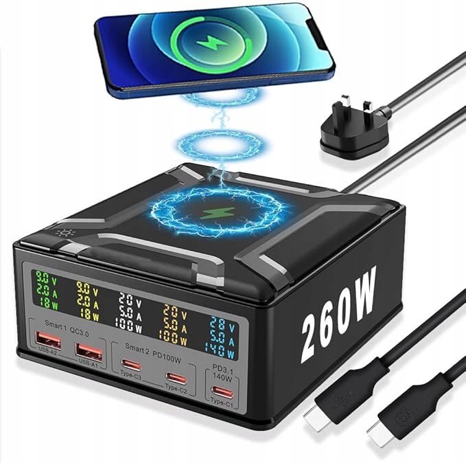 PURPLETECH Stacja szybkiego ładowania USB C o mocy 260 W OUTLET