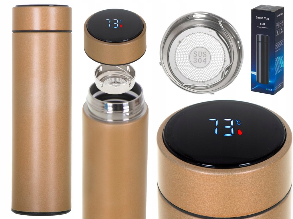 KUBEK TERMICZNY TERMOS SMART LED 500ML ZŁOTY