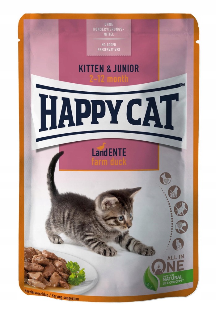 Happy Cat Kitten Junior Farm Duck dla kociąt 212 mies kaczka 85g (HC1399)