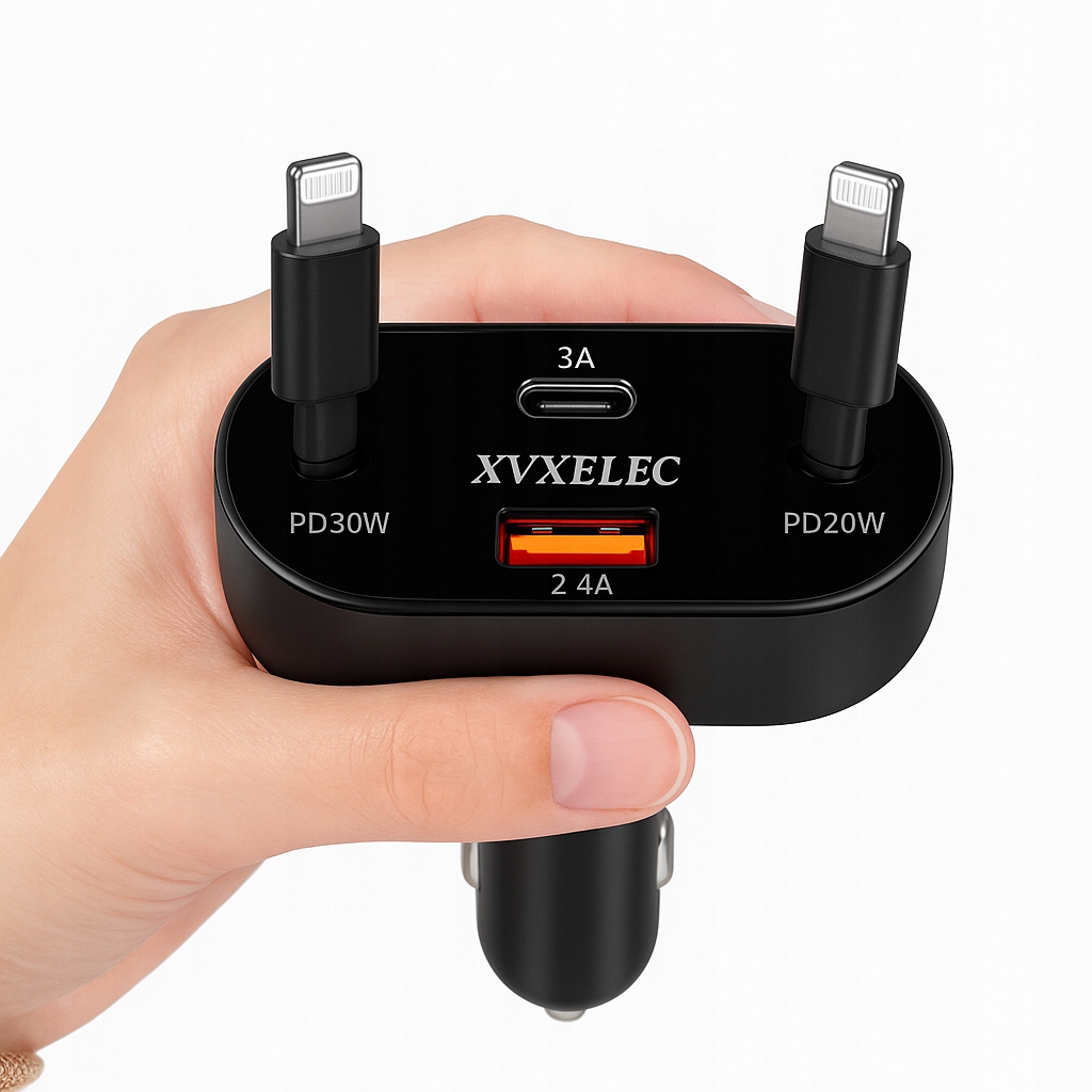 Ładowarka 3w1 sieć + auto USB-C + Lightning do iPhone 50W PD QC