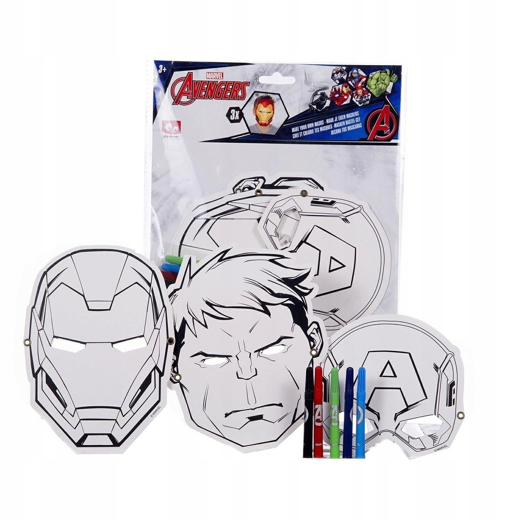 Avengers maski do kolorowania 3pak + kredki AV1831