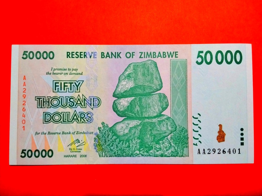 Zimbabwe 50000 Dollars 2008 P74a UNC ( papier bez linii )