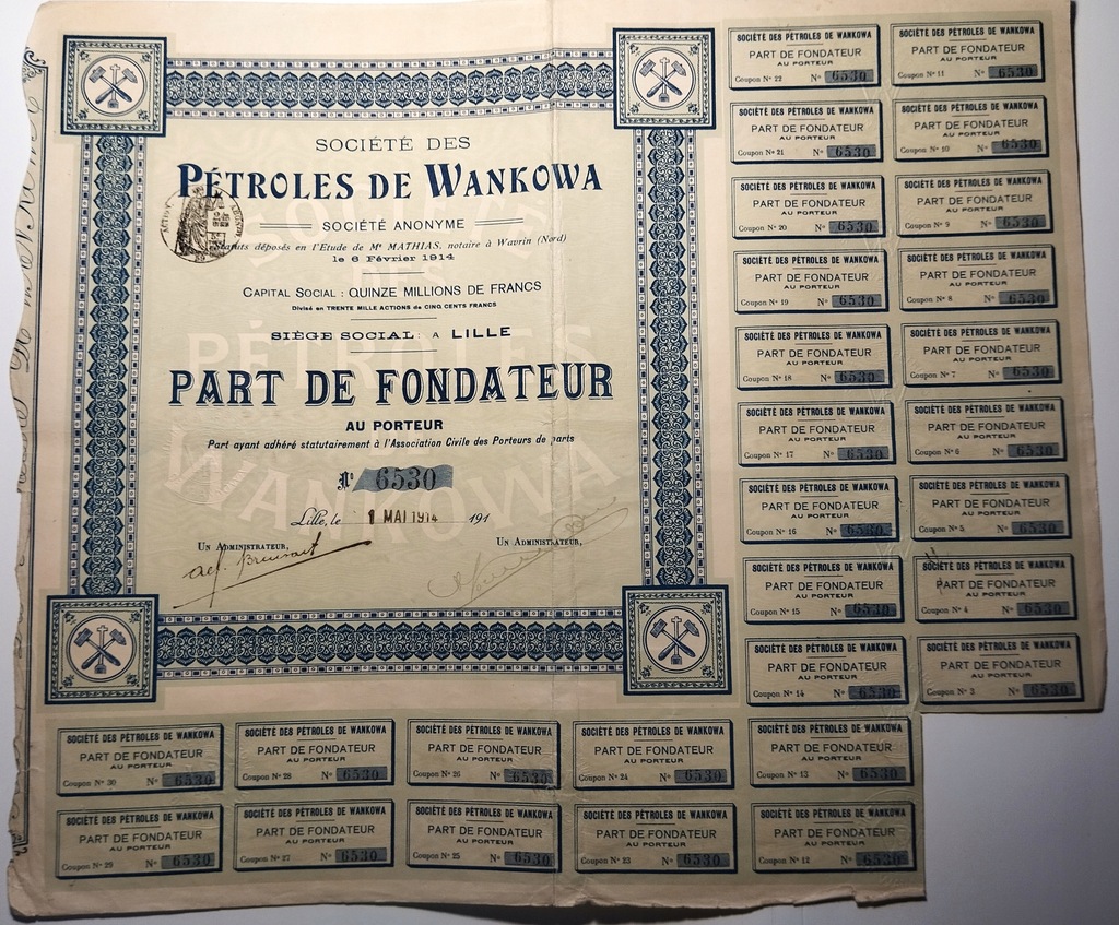 PETROLES DE WANKOWA BIESZCZADY NAFTOWNICTWO POLSKIE WAŃKOWA 1914 AKCJA