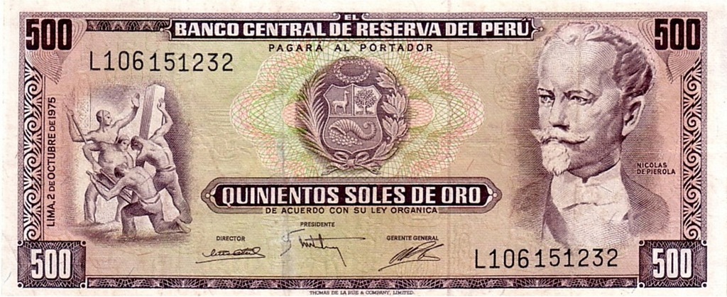 # PERU - 500 SOLES DE ORO - 1975 - P-110 - VF+