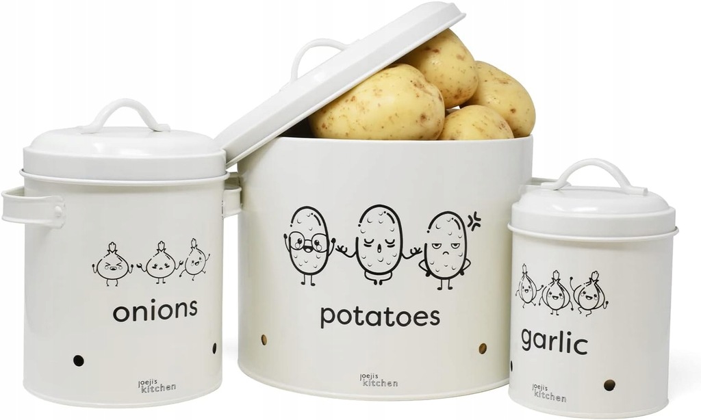 Zestaw 3 pojemników kuchennych do przechowywania ziemniaków cebuli czosnku