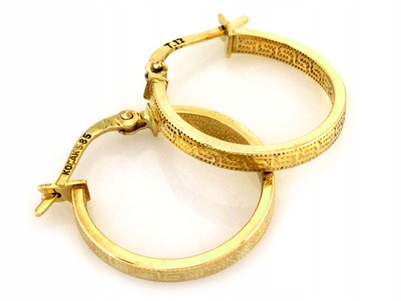 Klasyczne kolczyki koła ze wzorem greckim eleganckie złoto 585 na prezent
