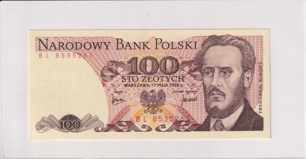 100 Złotych Polska 1976 UNC Seria BL L6