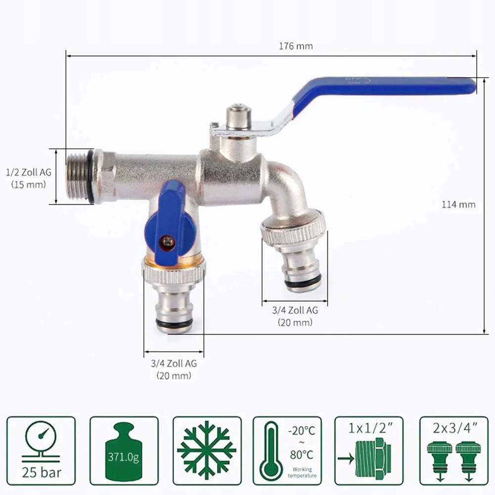 Dual Control Faucet Double Valves Water Tap 3/4 1/