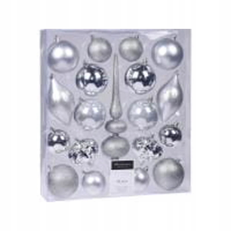 Zestaw bombek ozdób na choinkę 19 elmentów srebrny