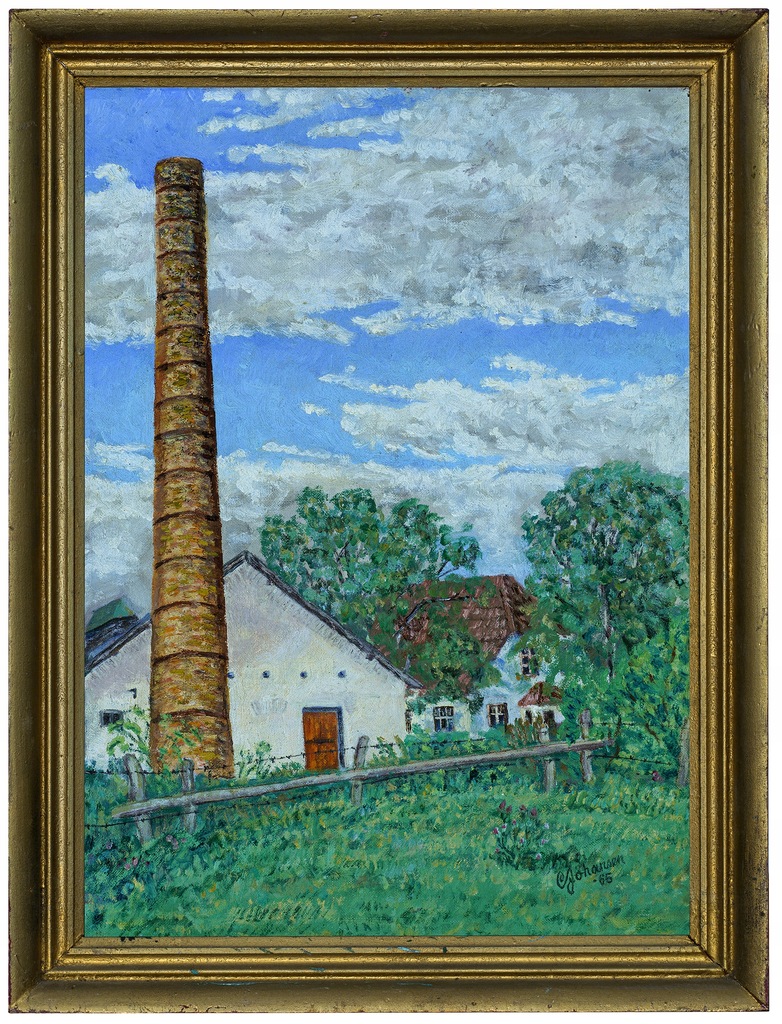 CEGIELNIA STARY OBRAZ OLEJNY NA PŁÓTNIE PIĘKNY