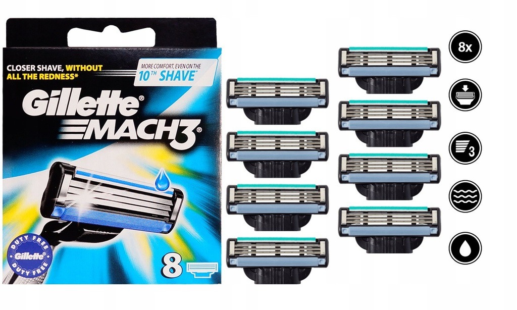 Gillette Mach3 Ostrza do Maszynki 8 Sztuk