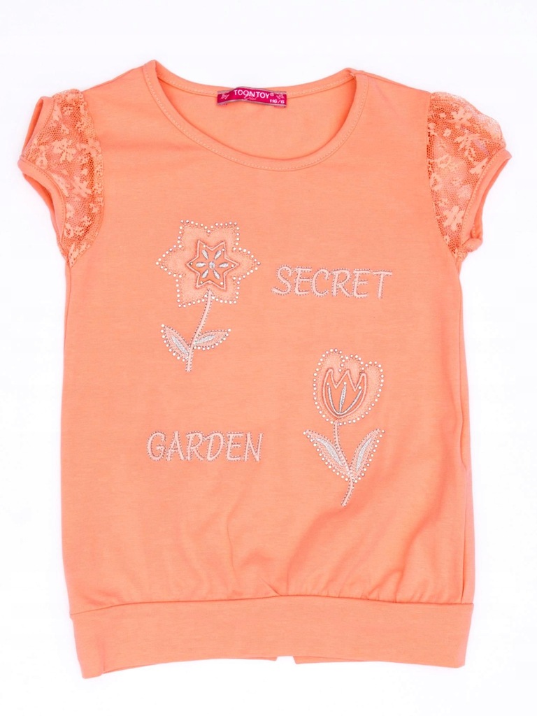 T-shirt dla dziewczynki pomarańczowy z kwiatami 98