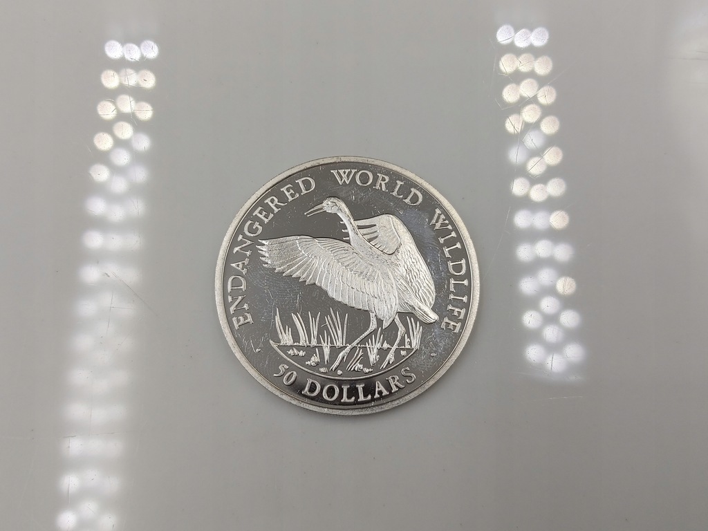 50 Dolarów Wyspy Cooka 1990 Żuraw 19,80g 925 AA193