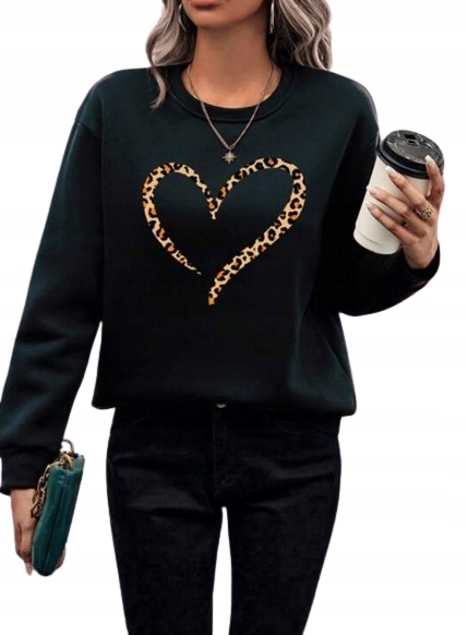 SHEIN BLUZA DAMSKA CZARNA Z NADRUKIEM CASUAL M ŁNA