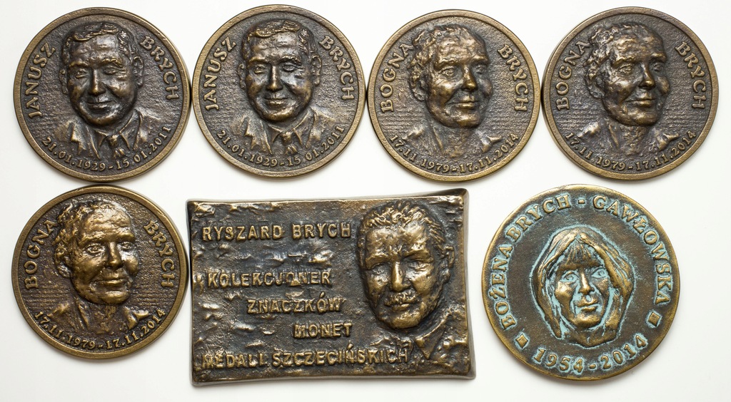 Kolekcjoner Brych, medale rodzinne + plakieta, zestaw, 7 sztuk
