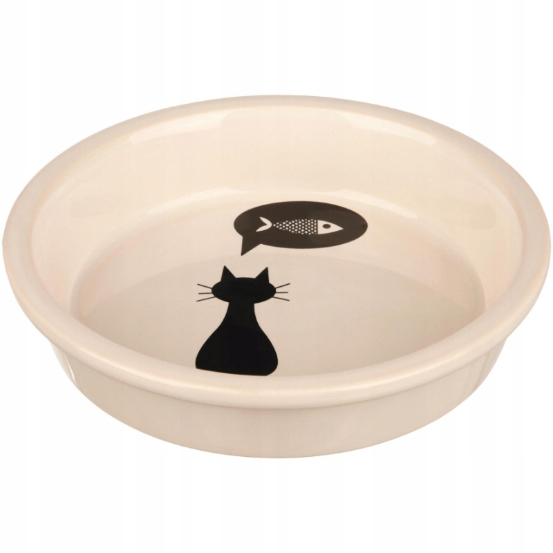 Trixie Płytka miska ceramiczna dla kota biała z nadrukiem 250ml / 13cm