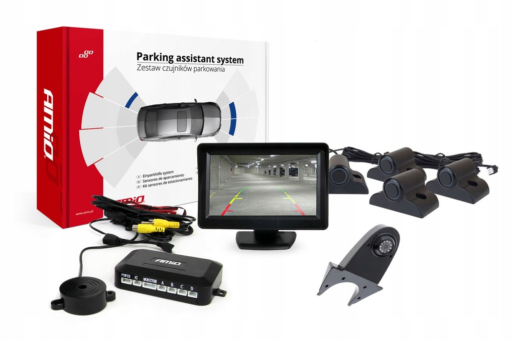 Zestaw czujników parkowania TFT01 4,3" z kamerą HD-502-IR 4 sensory czarne