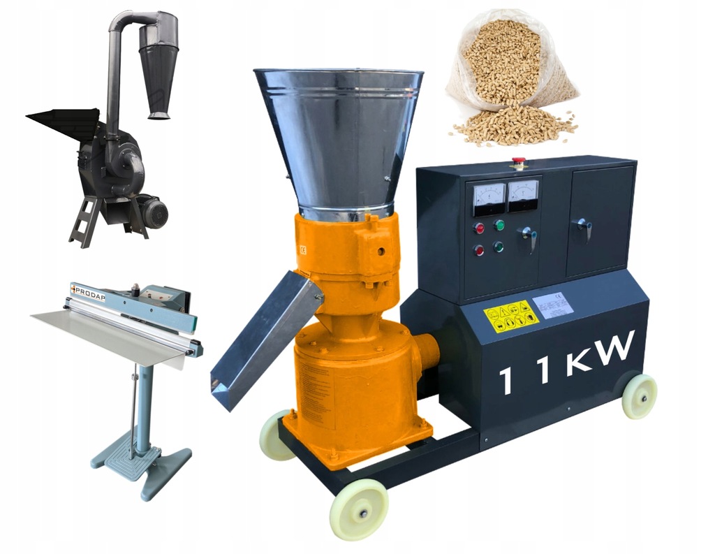 ZESTAW PELECIARKA 11kW MŁYN BIJAKOWY 4kW ZGRZEWARKA NOŻNA 600mm 10mm WORKI