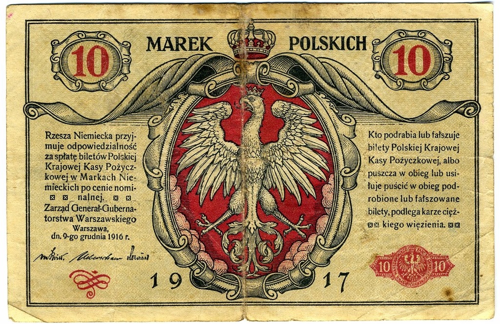 Banknot. 10 marek Rada Regencyjna, 1916 r.