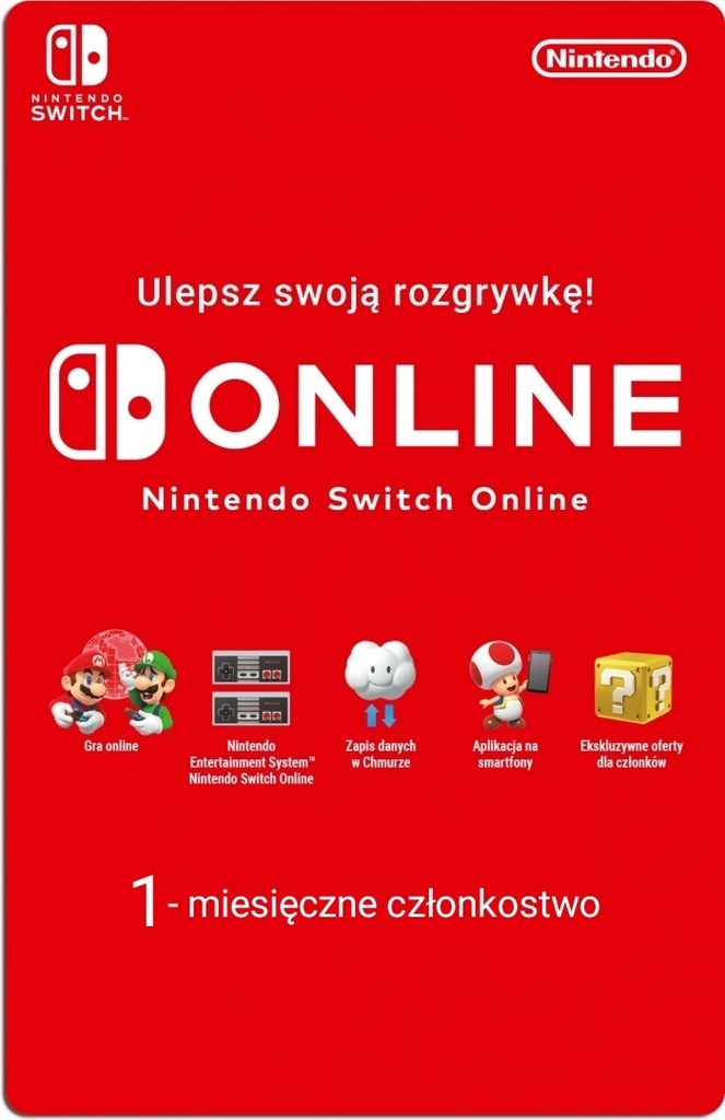 Nintendo Switch Online 1 miesiąc 16 zł