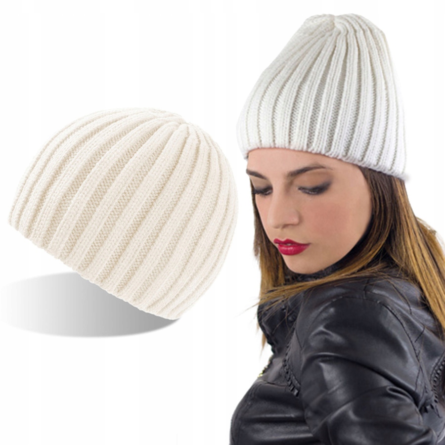 CZAPKA DOKERKA BEANIE PRĄŻKOWANA ZIMOWA WIOSENNA