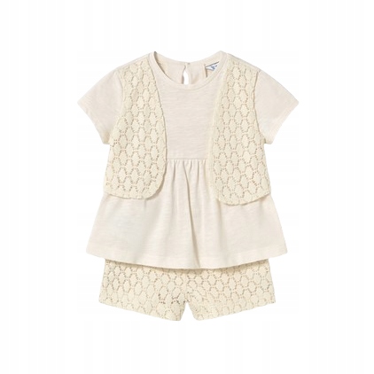 Komplet Mayoral 1239.22 letni bawełniany ecru bluzka spodenki r.98