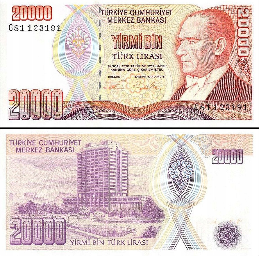 TURCJA - 20000 LIRASI - 1970 (1988) - P 201 - UNC + GRATIS *NN