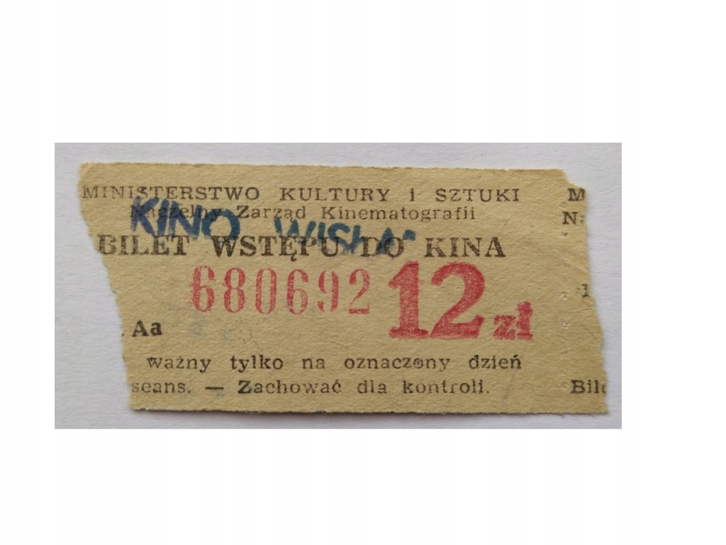 BILET WSTĘPU DO KINA "WISŁA"