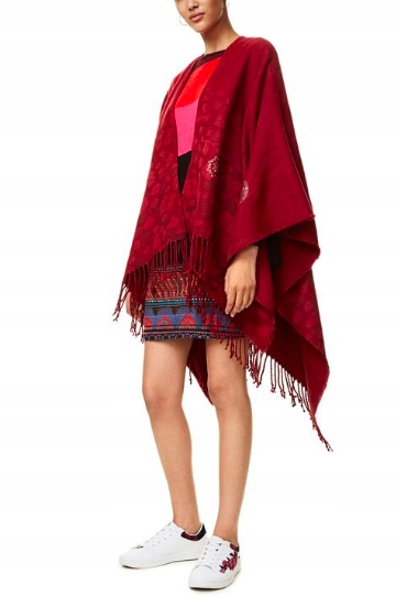 DESIGUAL narzutka PONCHO szal NEW BLONDIE bordo