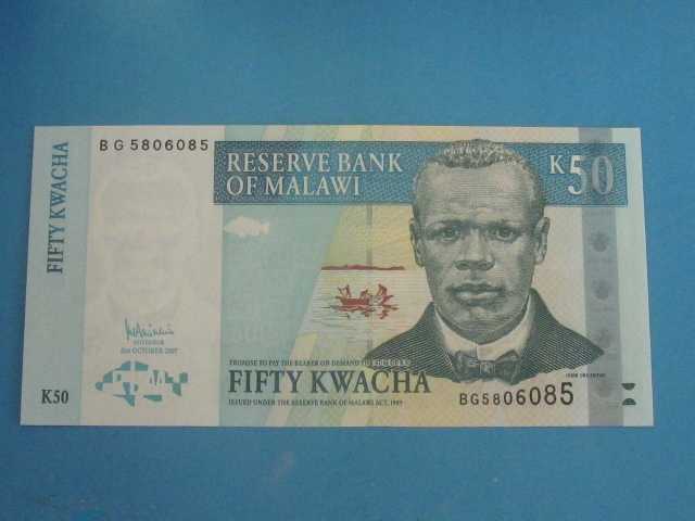 Malawi 50 Kwacha 2007 RADAR ! P-53c Banknot UNC !