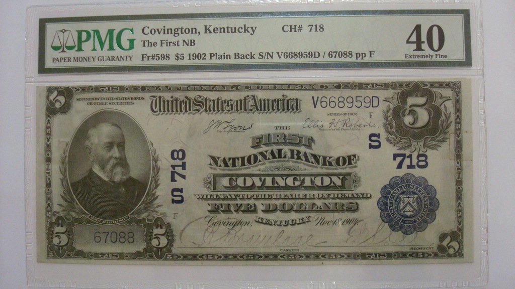 USA banknot 5 dolarów 1902 Covington PMG40