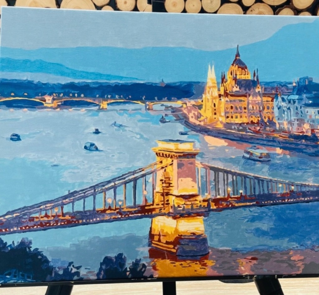 Obraz ręcznie malowany Most Rzeka Miasto nocą