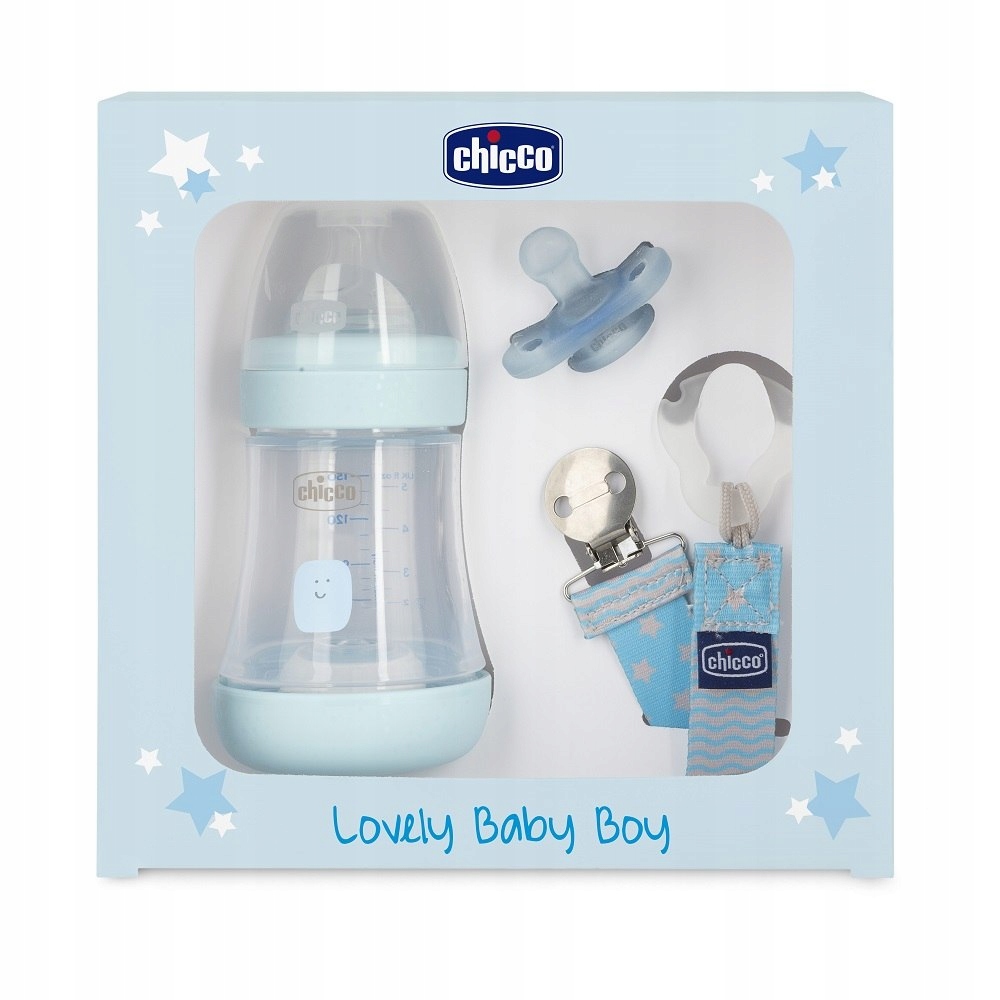 Chicco Lovely Baby Boy zestaw butelka antykolkowa Perfect 5 150ml + smoczek