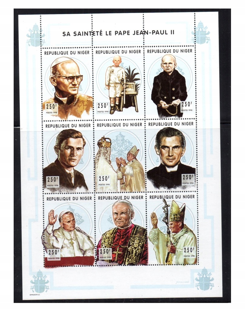 JAN PAWEŁ II - NIGER, znaczki pocztowe, blok.