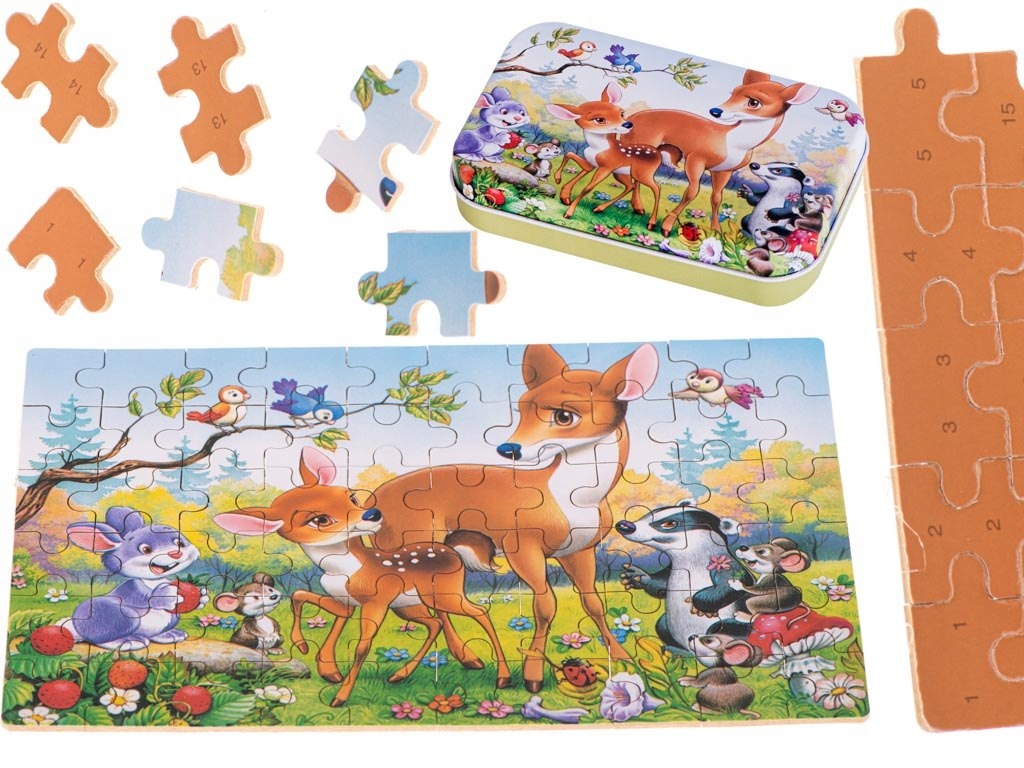 Puzzle dla dzieci bajkowe w puszce zwierzęta leśne 60 elementów