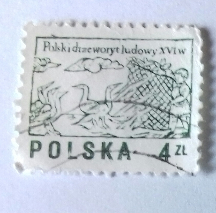 Znaczek pocztowy POLSKA drzeworyt ludowy XVI 1977