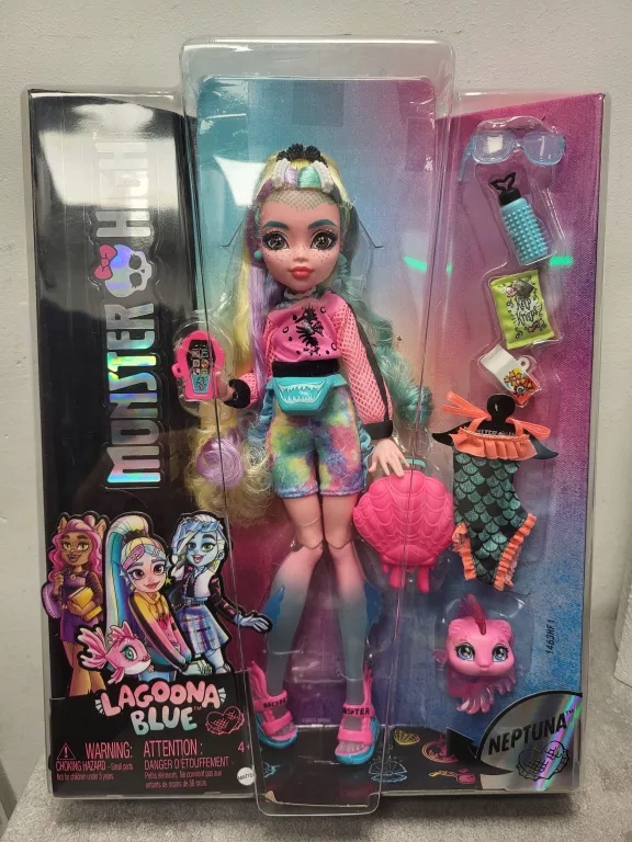 LALKA MATTEL MONSTER HIGH LAGOONA BLUE 29 CM NEPTUNA + AKCESORIA