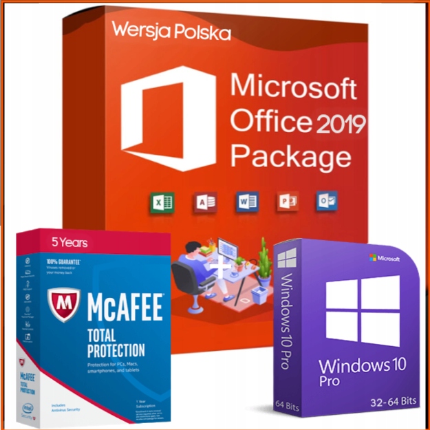 Antywirus McAfee + Office 2019 + Windows 10 Pro