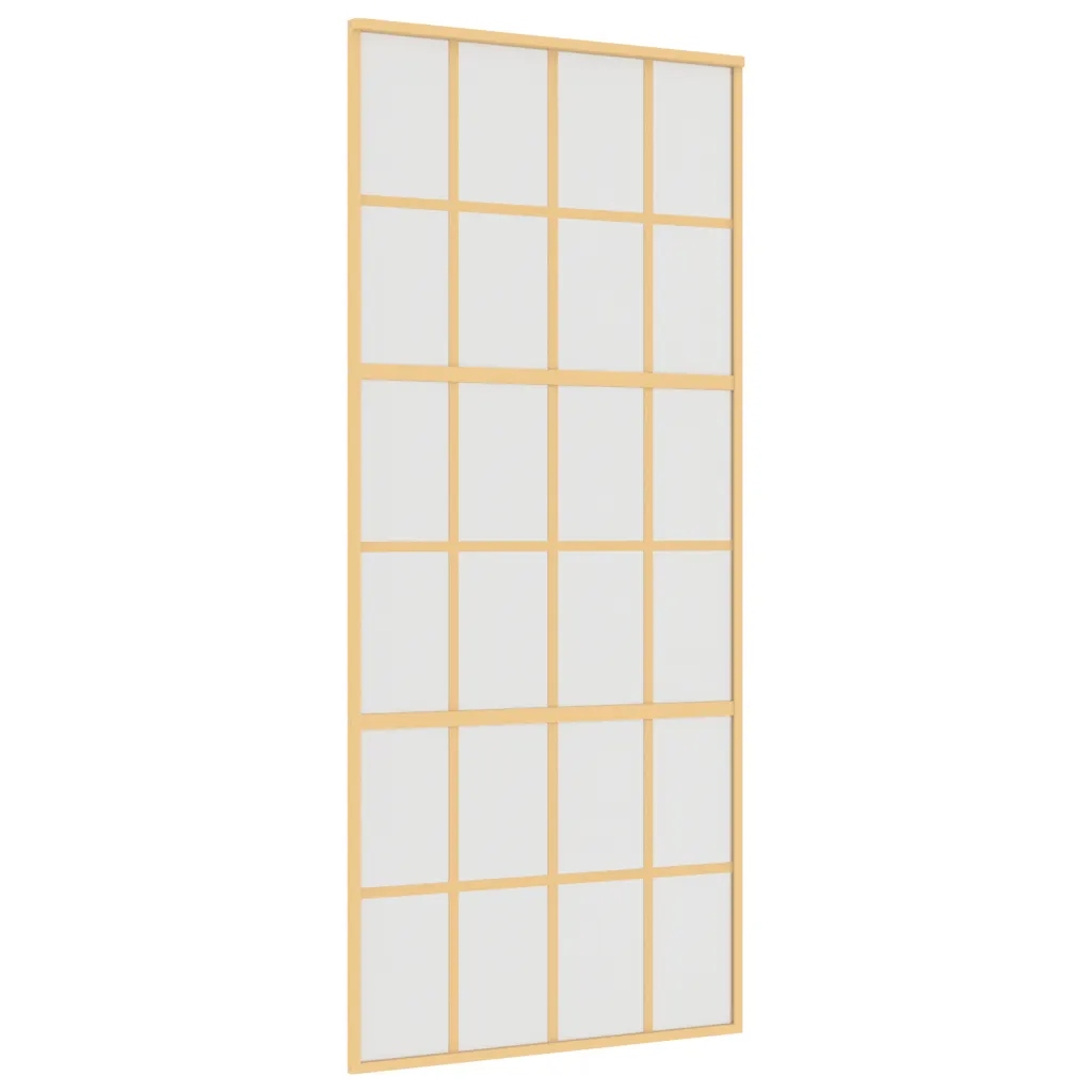 vidaXL Drzwi przesuwne, złote, 90x205 cm, mrożone szkło ESG, aluminium