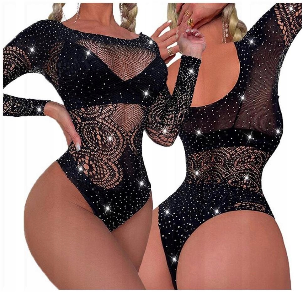 BODY BODYSTOCKING KOMBINEZON KOSZULKA CEKINY EROTI