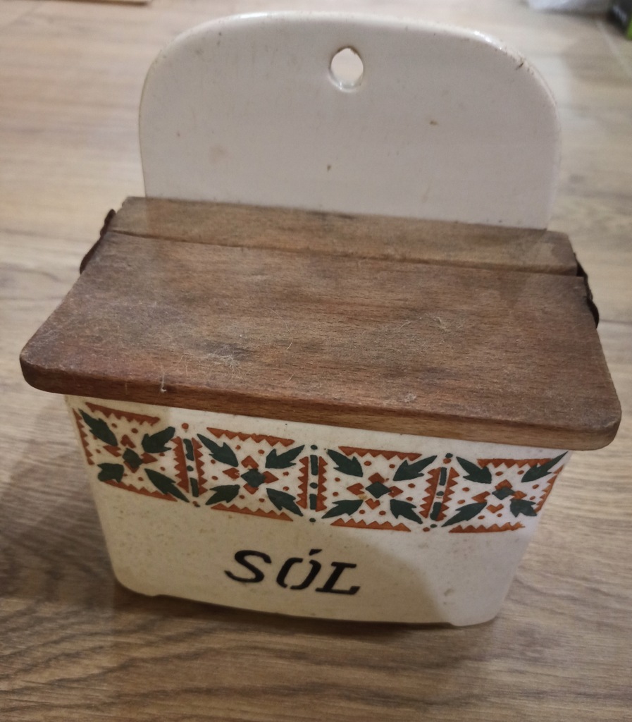 Duży pojemnik ceramiczny na sól vintage antyk