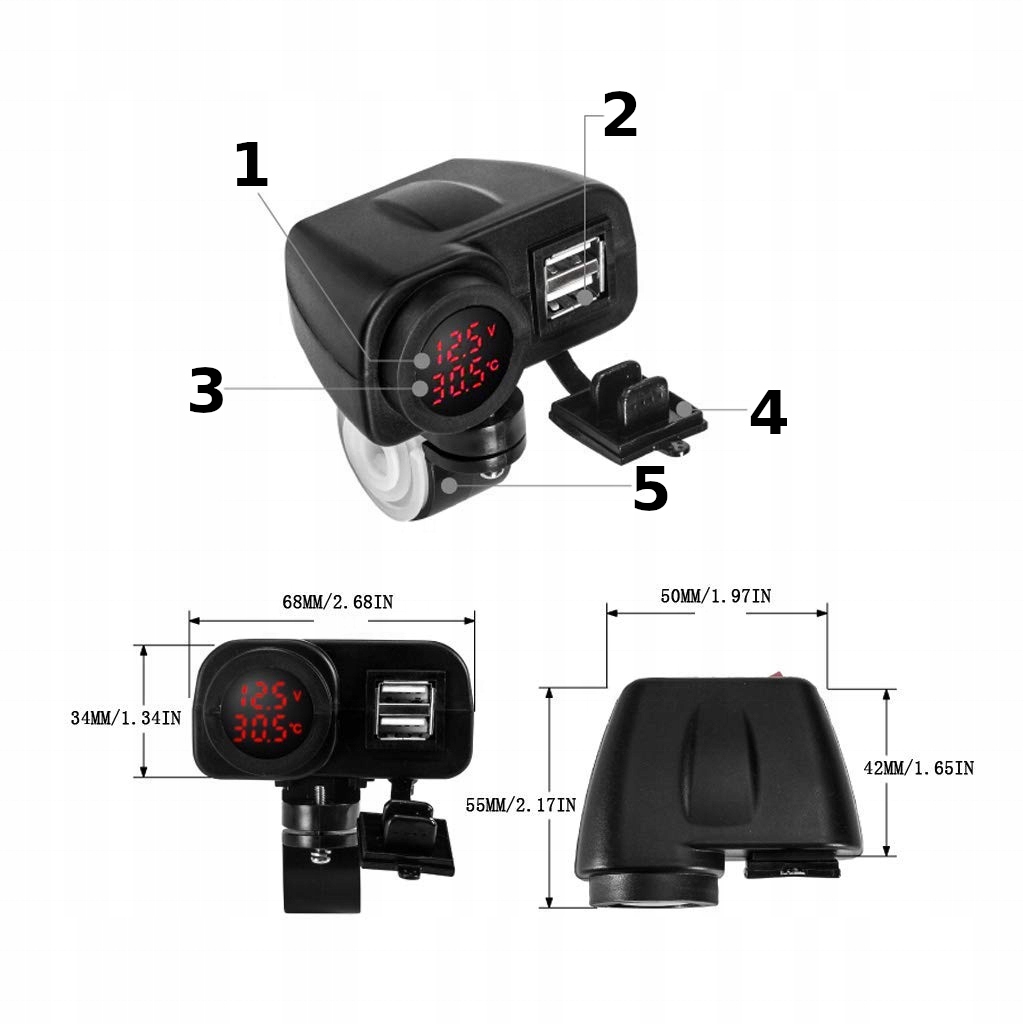 Купить ЗАРЯДНОЕ УСТРОЙСТВО ДЛЯ МОТОЦИКЛА 2x USB 4.2A ТЕМПЕРАТУРА ...