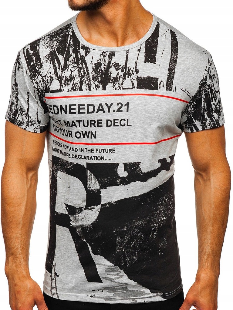 T-SHIRT MĘSKI Z NADRUKIEM SZARY SS671 DENLEY_M